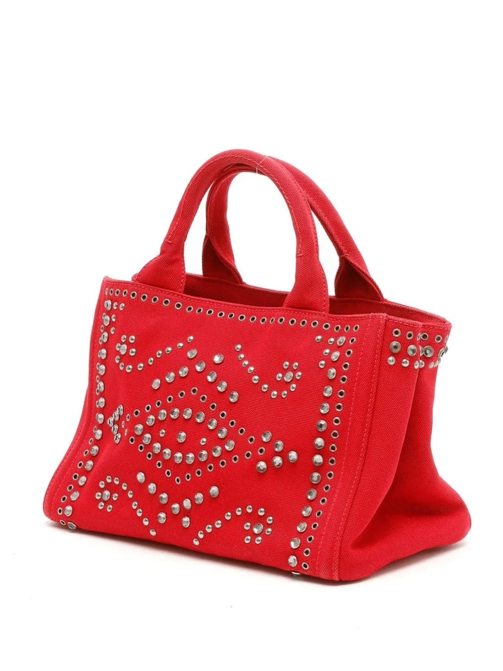 Prada Canapa  Crystals Studded Bijou Handbag in red canvas. EUC with COA